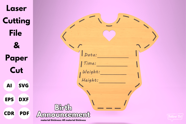 Baby Birth Announcement Sign | Laser Cutting File for Personalized Keepsake | SVG Laser