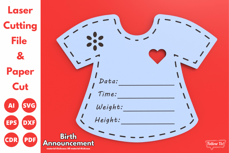 Flower and Heart Baby Onesie Birth Announcement | Laser Cutting File | SVG Laser Cut