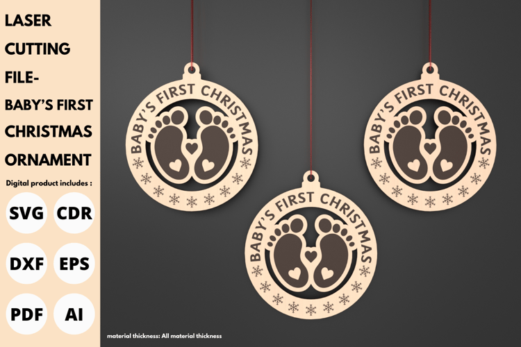 Babys First Christmas Ornament | Laser Cutting File | Footprint Keepsake Laser cut | SVG
