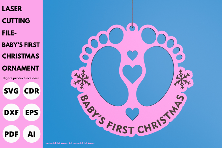 Babys First Christmas Ornament | Laser Cutting File | Footprint Keepsake Laser cut | SVG