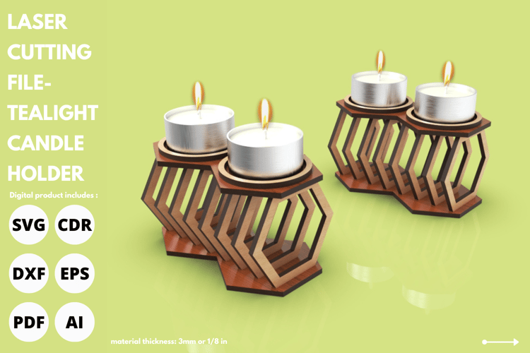 Hexagon-Shaped Tealight Candle Holder | Laser Cutting File | Dual Candle Design | SVG File