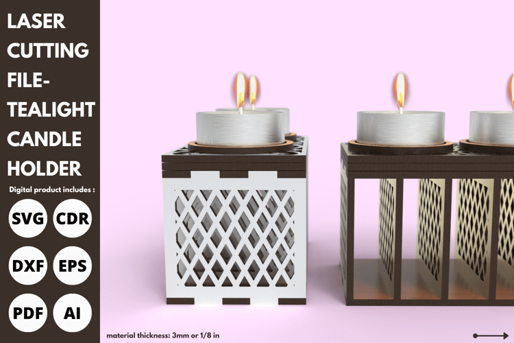 Square Base Tealight Candle Holder | Laser Cutting File | SVG File for Home Decor
