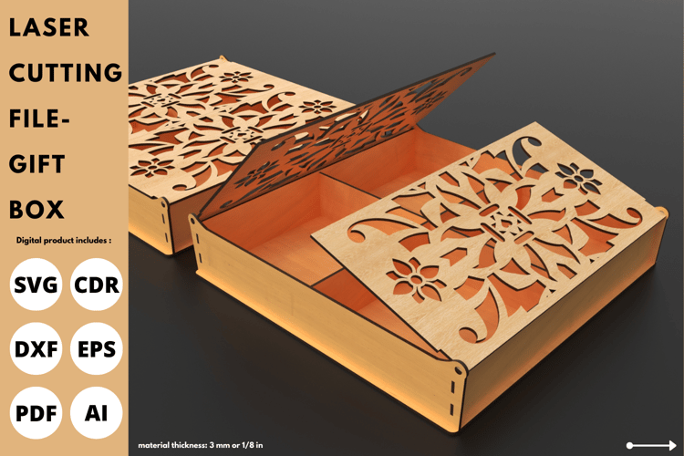 Flower Design Gift Box with Decorative Lid | Laser Cutting File | SVG File Box | Laser