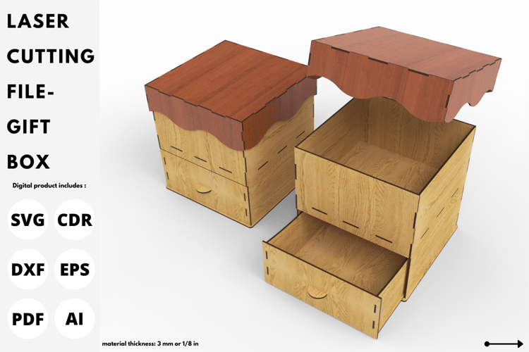 Gift Box with Drawer and Lid | Laser Cutting File | Laser cut Storage Box | SVG File