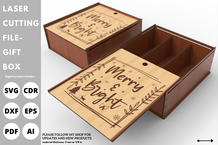 Christmas Gift Box with Dividers | Laser Cutting File | SVG File | Laser Cut File