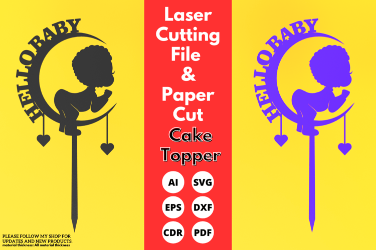 Hello Baby Cake Topper | Laser Cutting File | Baby Shower Cake Decoration | SVG File