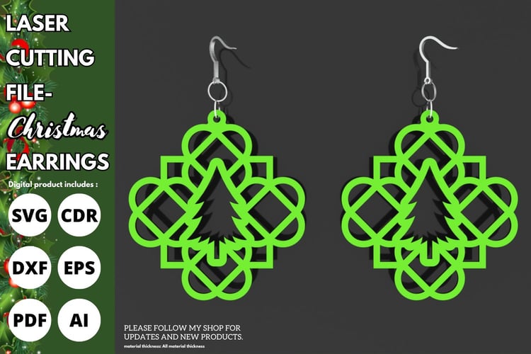 Christmas Tree Mandala Earrings | Laser Cutting File | Holiday Earrings Design | SVG