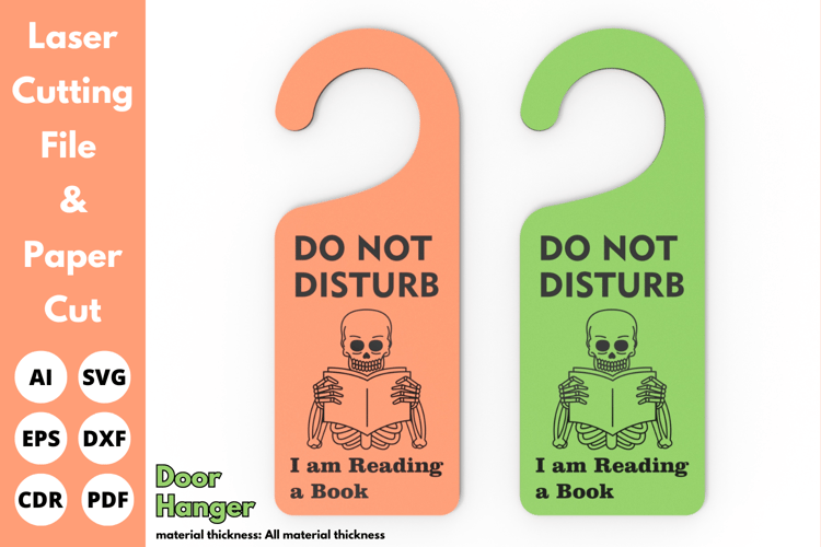 Do Not Disturb Door Hanger | Laser Cutting File | Reading Book Skeleton Design | SVG