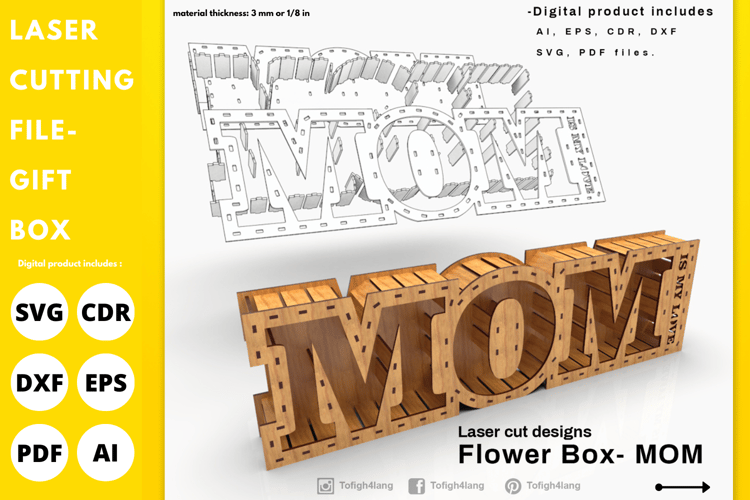 Laser Cut Flower Gift Box | Laser Cut File | SVG Cutting File | Mother's Day Gift