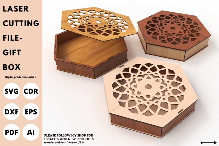 Hexagon Gift Box, Laser Cut File, SVG File, Laser Cut Design, Laser Cutting File
