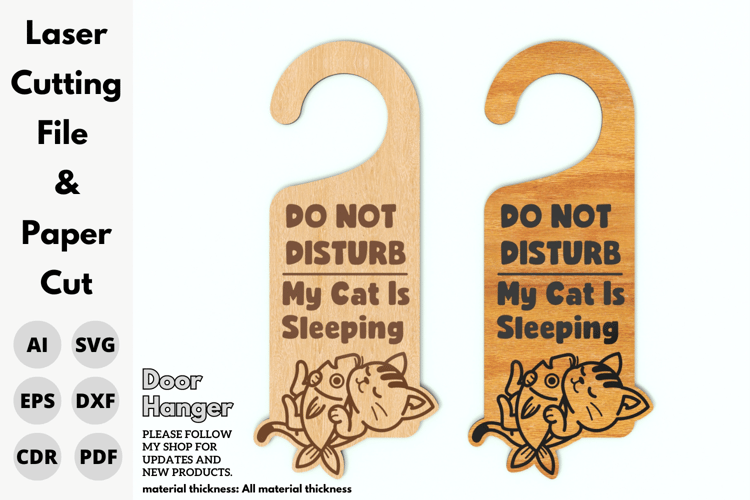 Cat Door Hanger | Do Not Disturb Sign | Laser Cut Design | Sleeping Cat | SVG File