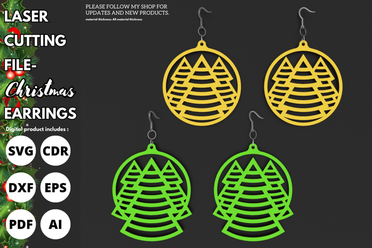 Christmas Tree Earrings, Festive Jewelry, Laser Cut Design, Holiday Earrings, SVG File
