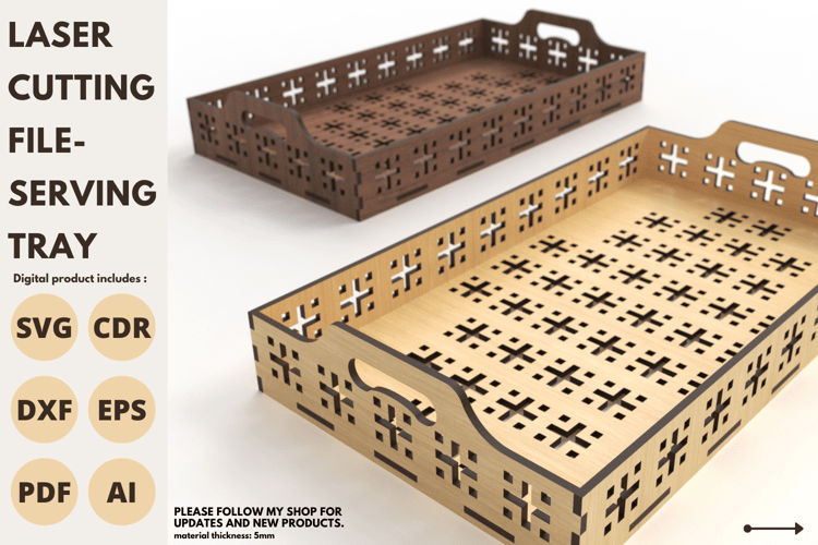 Serving Tray with Pattern, Laser Cut, Laser Cutting File, Tray for Home Decor, SVG