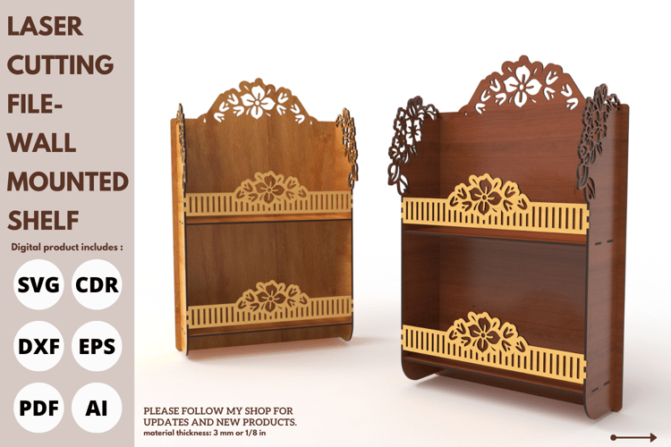Decorative Wall Shelf with Flower Design, Laser Cut File, SVG, Laser Cutting File