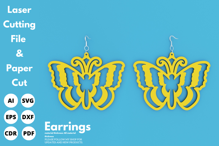 Elegant Butterfly Earrings, Laser Cut Jewelry Design, SVG File for Laser Cutting
