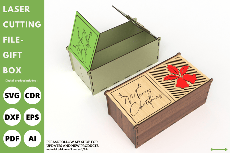 Christmas Gift Box with Dividers, Laser Cutting File, Holiday Box for Laser Cut, SVG