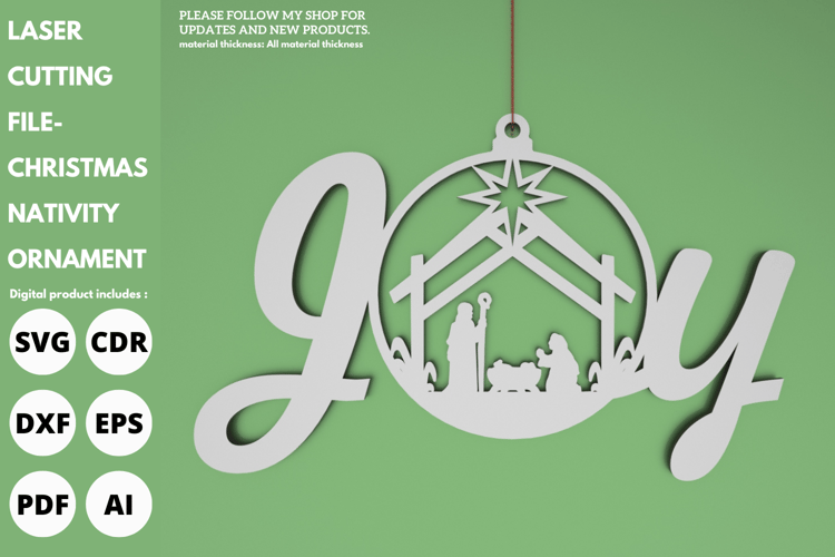 Joy Nativity Scene Christmas Ornament, Laser Cut File, Holiday Decoration, SVG File