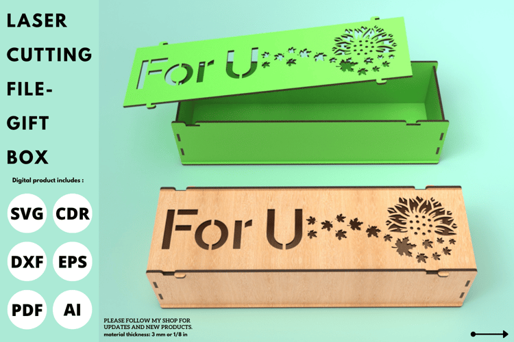 Rectangular Laser Cut Gift Box with Lid, Laser Cutting File, Valentine's Day Gift Box