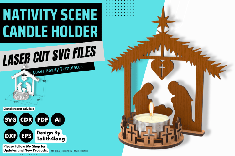 Nativity Scene Candle Holder | Christmas Laser Cut File | SVG Laser Cutting Template