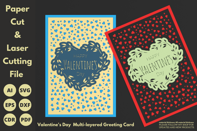 Valentines Day Multi-layered Greeting Card | Laser Cut File | SVG Paper Cut Craft