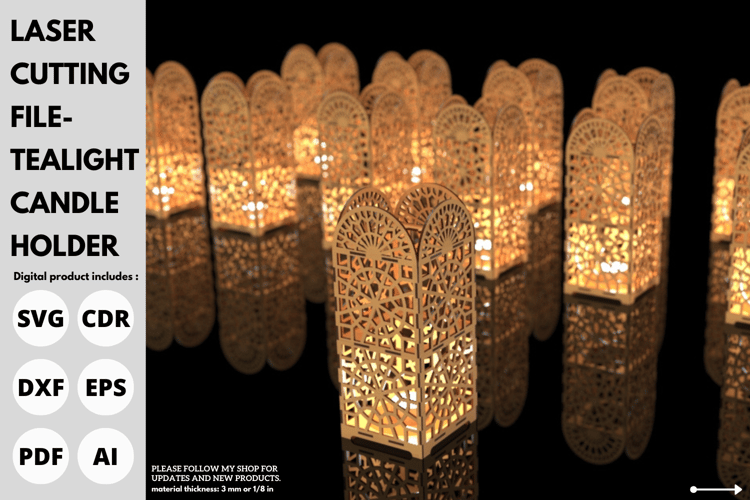 Decorative Lantern | Laser Cut Tealight Candle Holder SVG | Laser Ready Design File