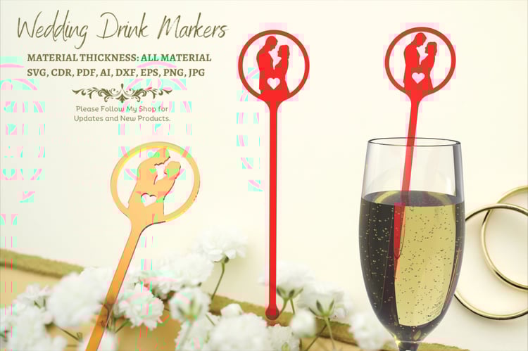 Wedding Drink Markers | SVG Files for Laser Cutting | Elegant Wedding Decor