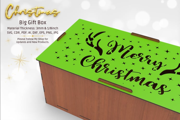 Christmas Big Box | Laser Cut SVG Files | Merry Christmas Gift Box, Laser Cutting File