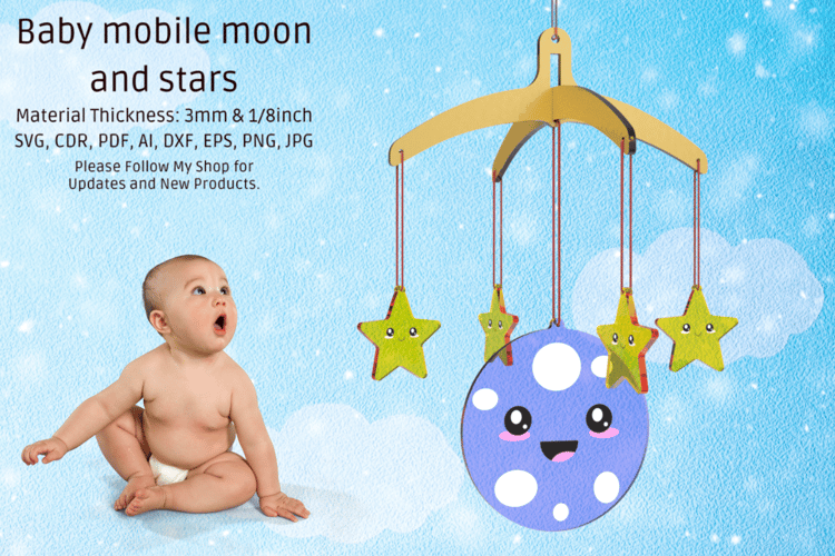 Baby Mobile Moon and Stars | Laser Cut SVG File, Laser Cutting File, Nursery decoration