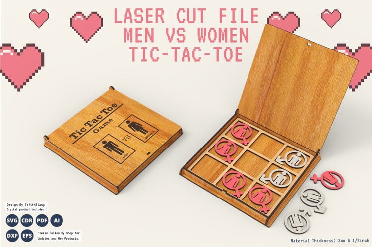 Men vs Women Tic Tac Toe Game | Fun Laser Cut File | SVG Design for Laser Cutting