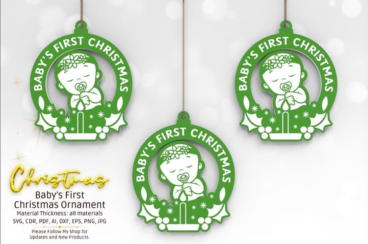Newborn Baby's First Christmas Ornament | Laser Cut File | Baby Keepsake | SVG File
