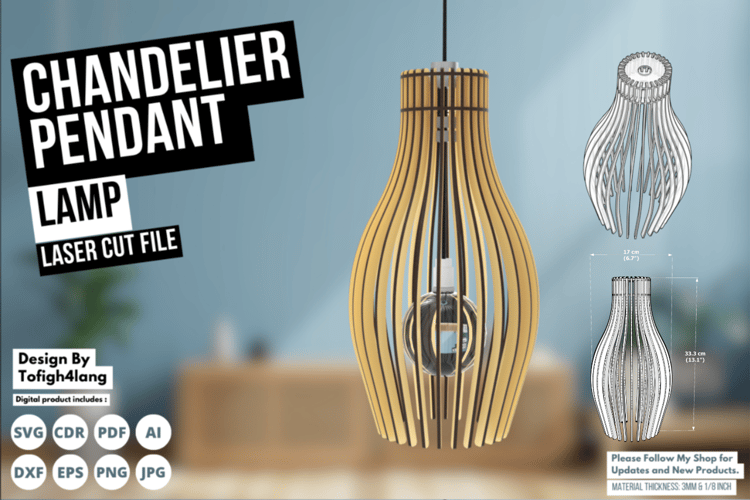 Chandelier Pendant Lamp Laser Cut File | Modern Lighting Design | Laser Cutting File