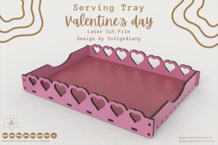 Valentine's Day Serving Tray Laser Cut Files | Heart Cutout Tray Design | SVG File