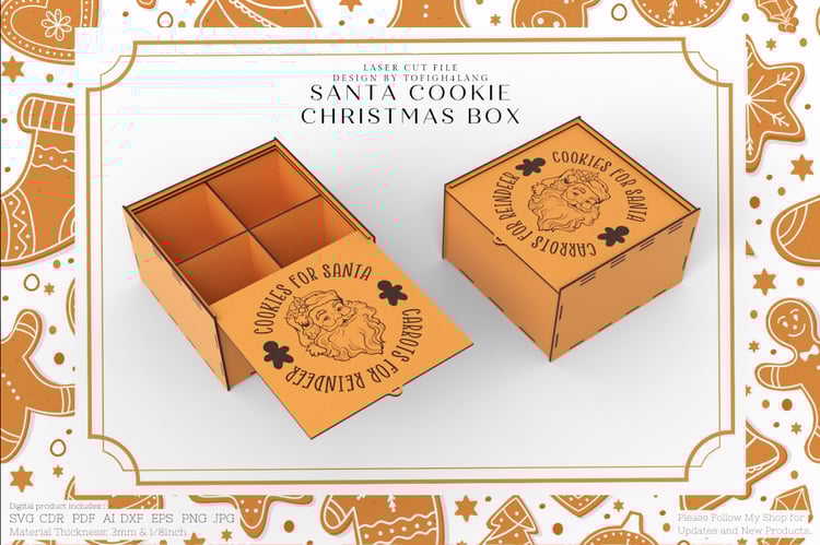 Santa Cookie Christmas Box | Laser Cut File | Christmas Box for Cookies | SVG File