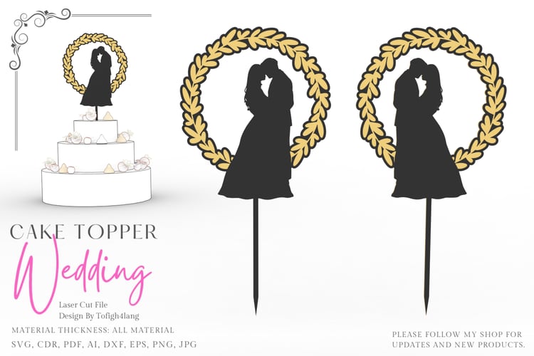 Wedding Silhouette Cake Topper | Laser Cut File | Romantic Decoration | Paper Craft