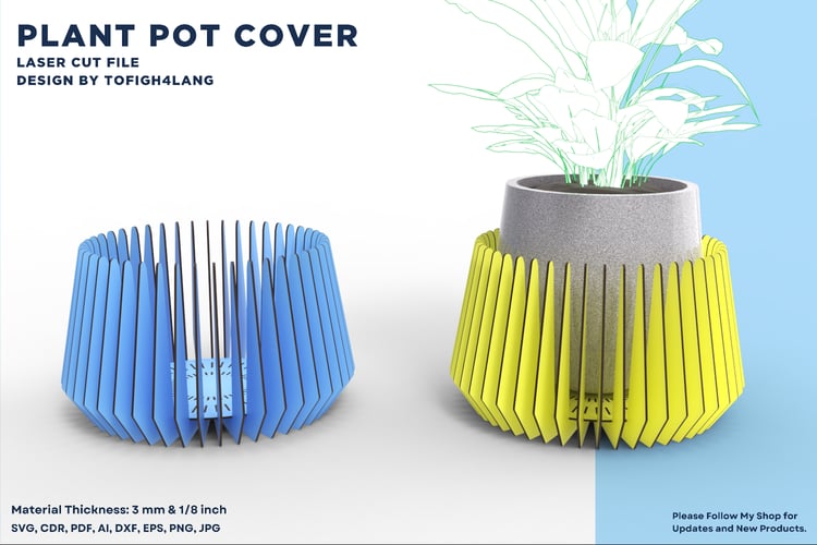 Modern Flower Pot Cover | Laser Cut Design File for Indoor Plants | Laser Cutting File