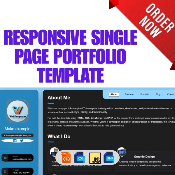 Responsive Single Page Portfolio Template showcasing modern design and layout