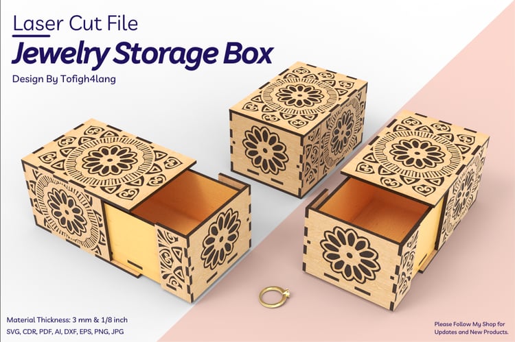 Jewelry Storage Box with Mandala Pattern | Laser Cut | SVG File | Jewelry Box