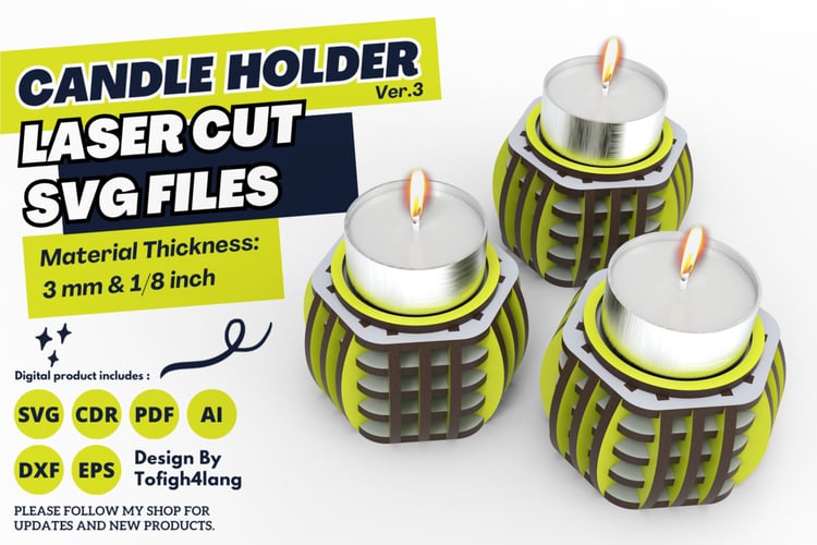 Hexagon Tealight Candle Holder | Laser Cut | SVG File | DIY Decor | Laser Cutting File | Ver3