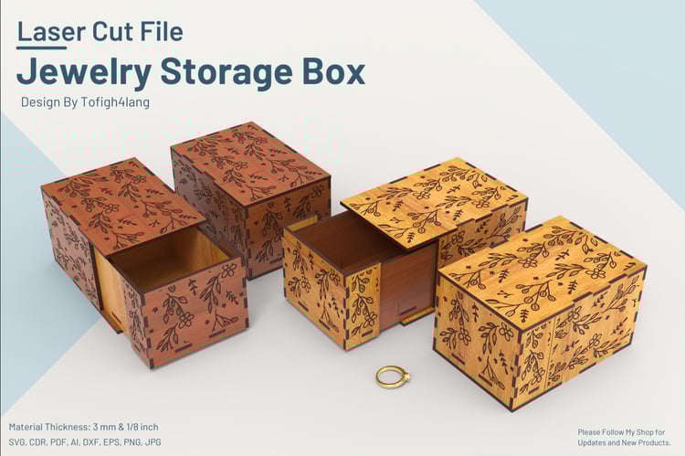Jewelry Storage Box with Floral Pattern | Laser Cut File | DIY Storage Solution | SVG