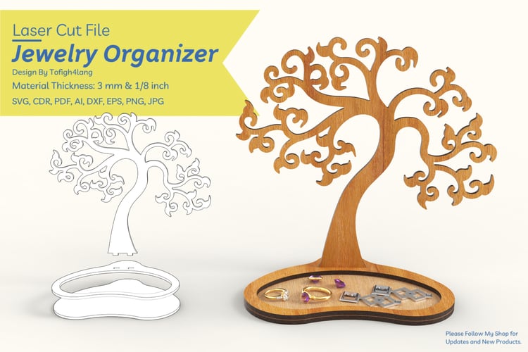 Tree Jewelry Organizer | Laser Cut File | Earring & Jewelry Display Tree Stand | SVG
