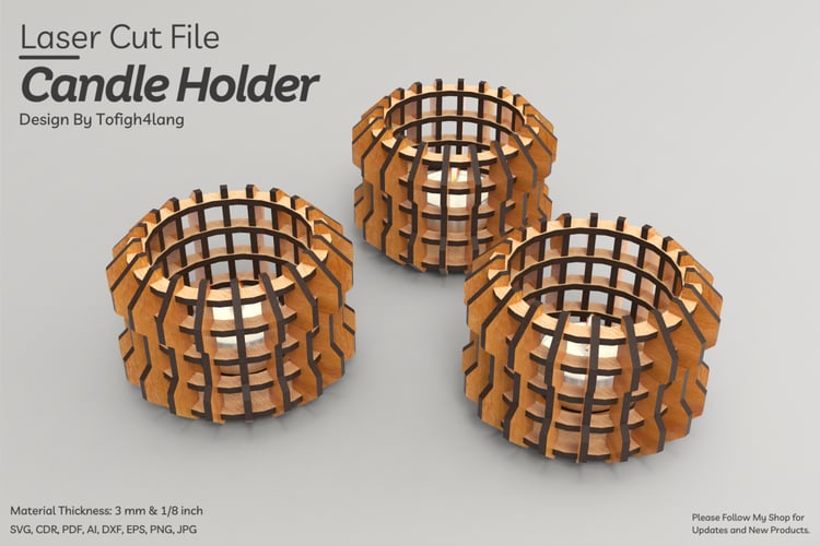 Modern Tealight Candle Holder | Laser Cut File | Unique Wooden Design for Home Decor