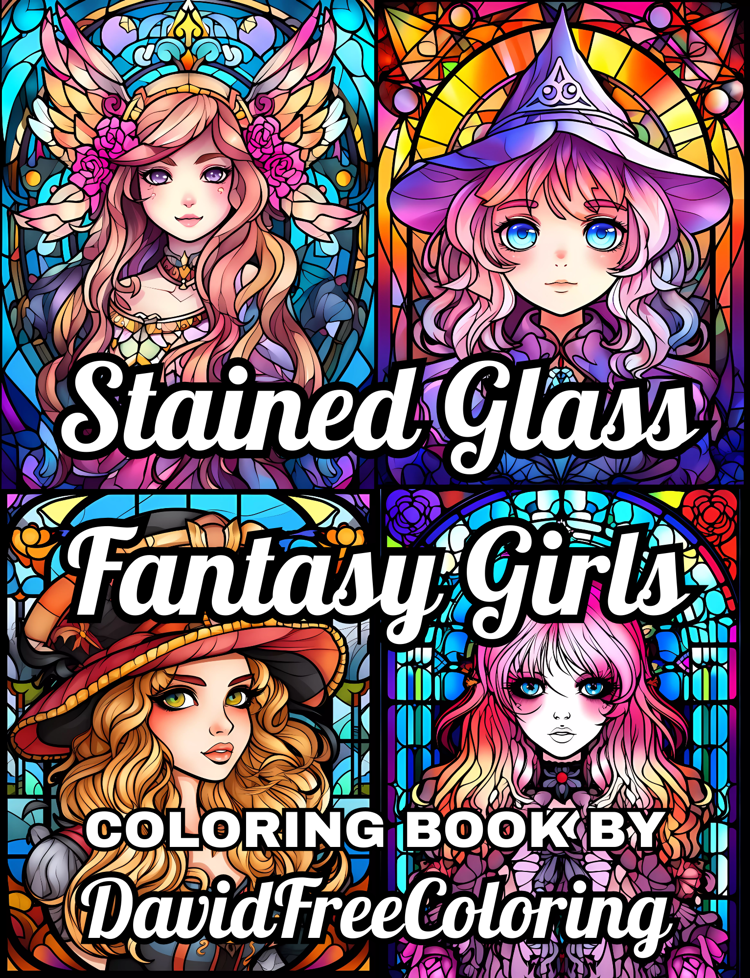 Stained Glass Fantasy Girls Coloring Book is a coloring book for adults with 80 Beautiful Girls images in Stained Glass look: pirate girls, vampire girls, fairies, and more. Have fun coloring them creatively, both through the download of PNG and PDF files