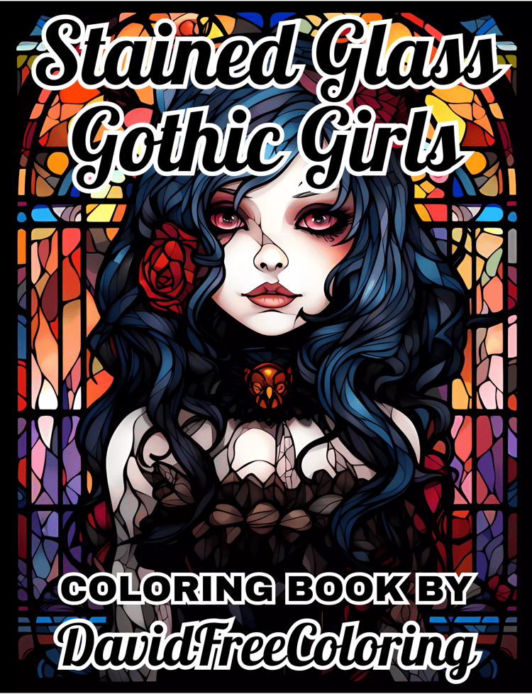 Stained Glass Gothic Girls Coloring Book is a coloring book for adults with 30 Dark Beauty images in a Stained Glass look. Have fun coloring them creatively, both through the download of PNG and PDF files. Gothic Girls Stained Glass Coloring Book Goth Ima
