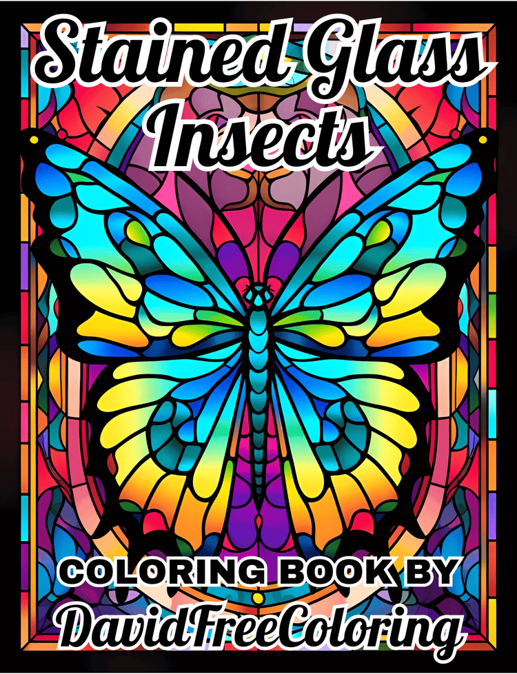 Stained Glass Insects Coloring Book is a coloring book for adults with 50 Insect images in Stained Glass look: butterflies, bees, spiders, and more. Have fun coloring them creatively, both through the download of PNG and PDF files. Insects Stained Glass C