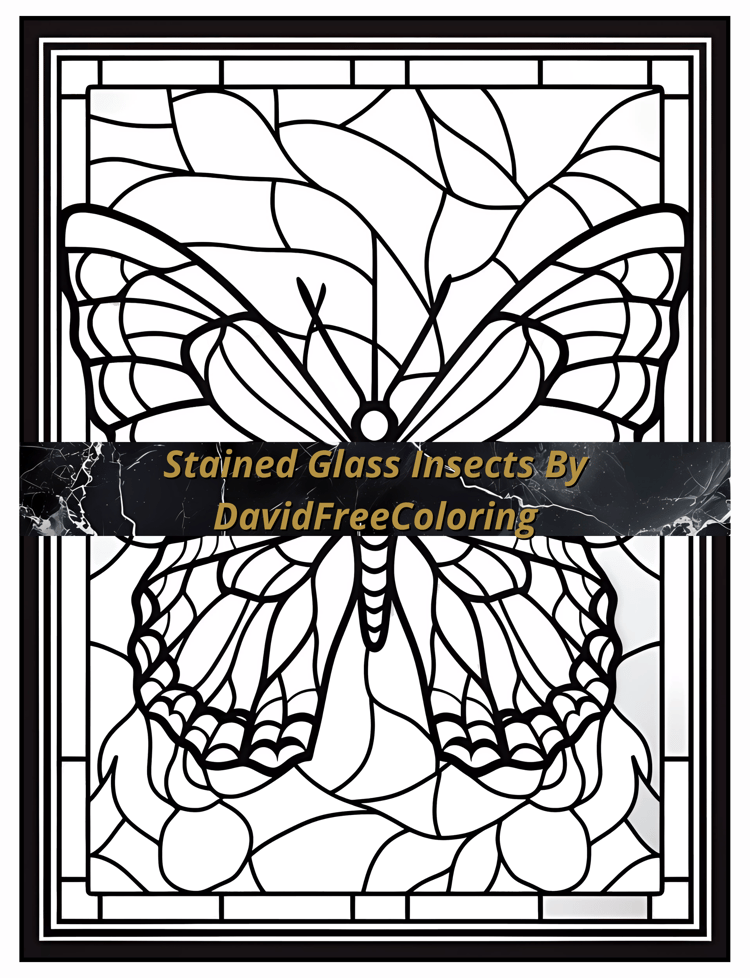 Stained Glass Insects Coloring Book is a coloring book for adults with 50 Insect images in Stained Glass look: butterflies, bees, spiders, and more. Have fun coloring them creatively, both through the download of PNG and PDF files. Insects Stained Glass C
