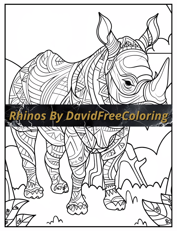 Rhinos Coloring Book is a coloring book for adults with 40 Beautiful Rhinos images to color creatively, both through the download of PNG and PDF files. Rhinos Coloring Book Rhinos Coloring Image for Adult Coloring Pages Wild Rhinos printable coloring book