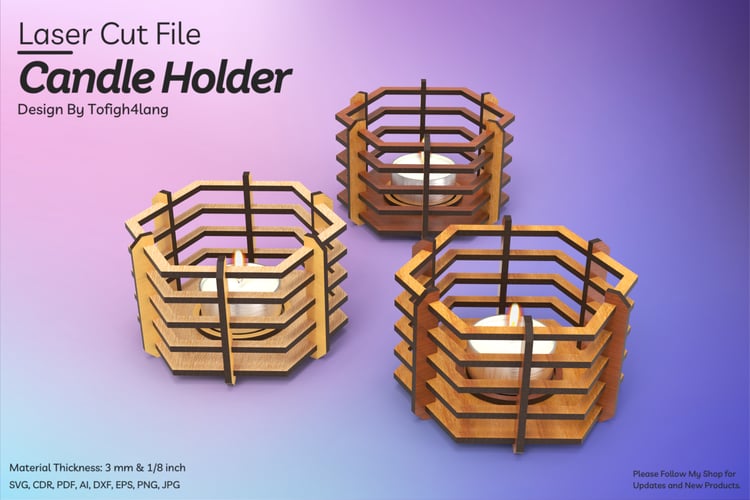 Hexagon Tealight Candle Holder | Laser Cut File | Modern Wooden Candle Holder Design