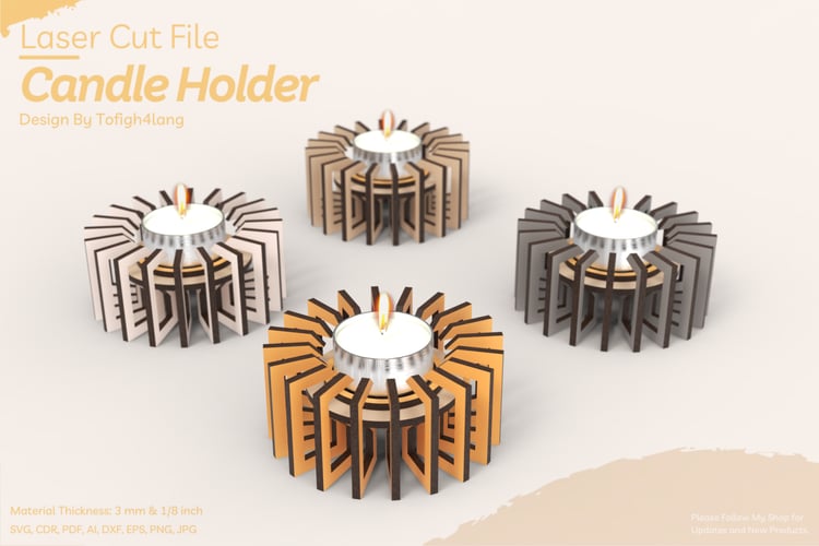 Modern Tealight Candle Holder Laser Cut File | Stylish and Minimalist Candle Holder Design