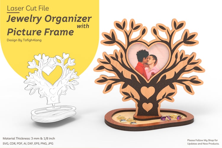 Jewelry Organizer with Picture Frame | Laser Cutting File | SVG File | Laser Cut