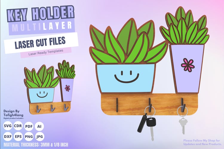 Multilayer Key Holder | Key Organizer | Laser Cut File, SVG File, Home decor key rack